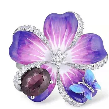 

Female Luxruy Butterfuly Flower Ring Purple Rhinestone Stone Rings Wedding Band Promise Love Engagement Rings
