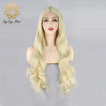 

ZigZag Bleach #613 Blonde Wig Synthetic Lace Front Wig for Women Long Wavy Middle Part High Temperature Resistance Fiber Wig