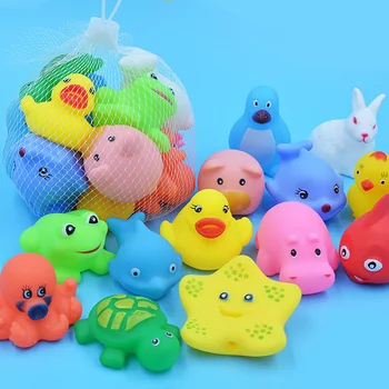 10 Pcs/set Baby Cute Animals Bath Toy Swimming Water Toys Soft Rubber Float Squeeze Sound Kids Wash Play Funny Gift 1