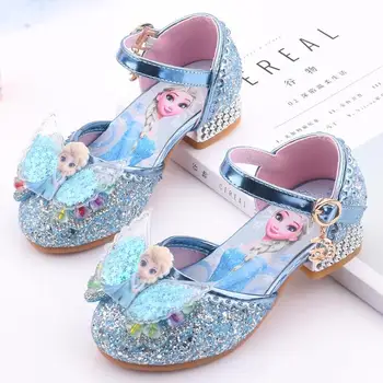 

Disney Frozen Elsa Princess Leather Shoes New girls high heels sequin children's shoes small and medium girls princess shoes