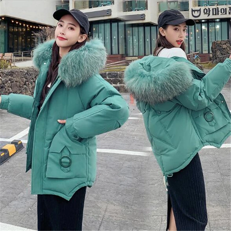 

New Winter Jacket Women Short Parkas mujer 2019 Female Down Jacket Hooded Large Fur Collar Winter Coats Slim Winter Coats C821