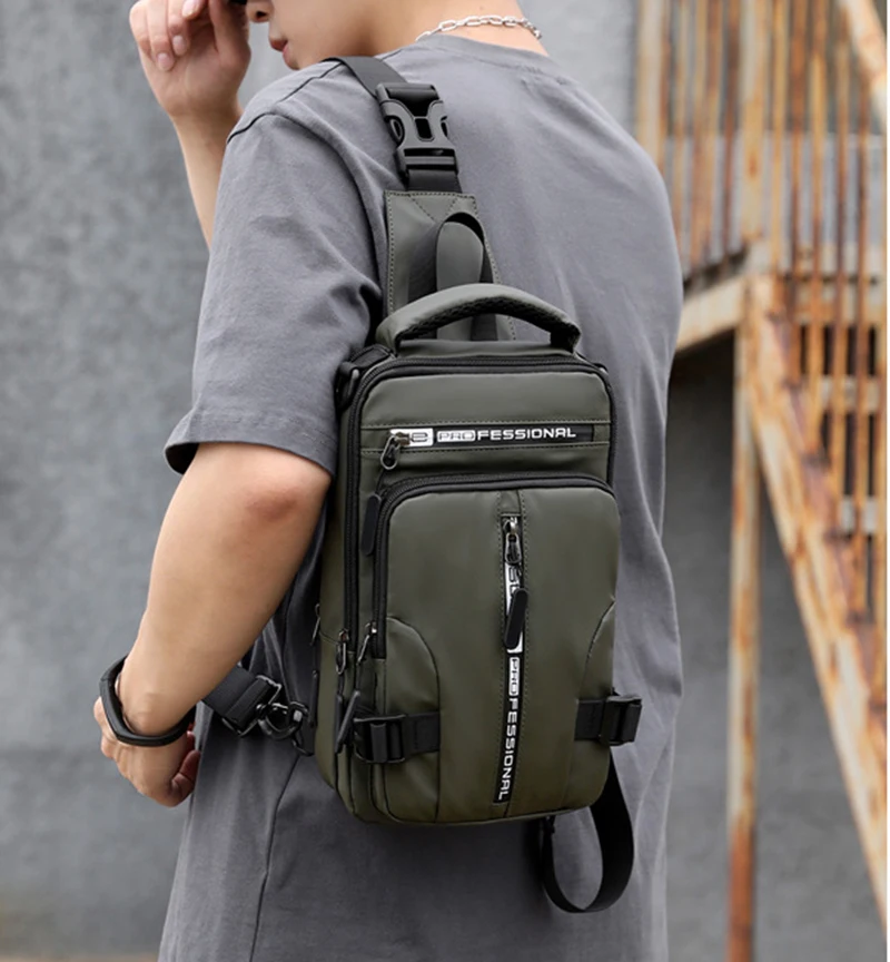 Men Nylon Backpack Rucksack Cross body Shoulder Bag with USB Charging Port Travel Male Knapsack Daypack Messenger Chest Bags New
