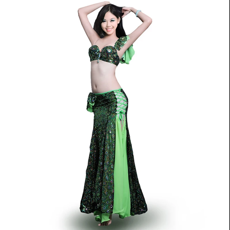 Peacock Belly Dance Costume Top,Skirt, See Through Pants 6 Colors 