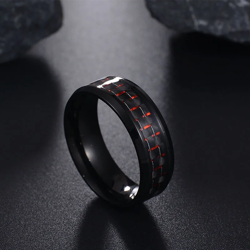 Man Ring Carbon Fiber Dragon Inlay Comfort Fit Stainless steel For Men Wedding Band wedding rings,finger rings,jewelry rings,ring jewelry