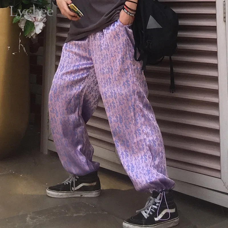 

Lychee Harajuku Letter Print Elastic Waist Women Pants Loose Autumn Lady Jogger Pants Bottoms High Waist Sporty Female Trousers
