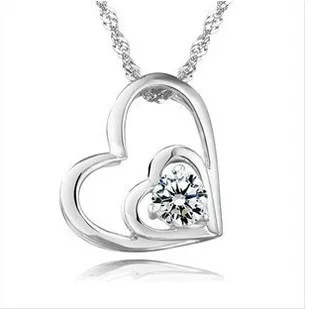 

Foreign Trade Accessories Made 925 Silver Necklace Couples Necklace Heart Center Taobao Hot Selling Heart Pendant