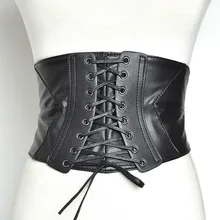 Black Stretch Cross Bracket Strap Girdle Corset Belt Women PU Vintage Up High Waist Corset Bandage Women Cincher Wide Belts