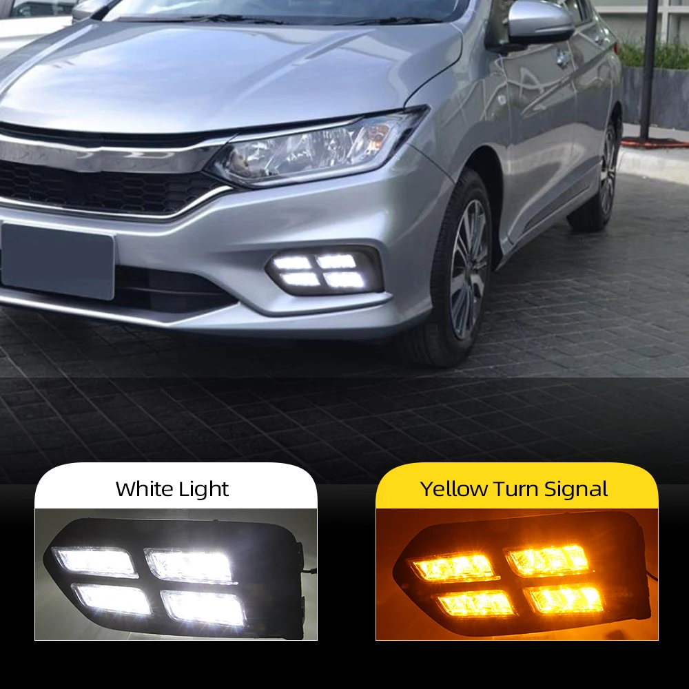 CSCSNL 2 шт. светодиодный DRL для Honda City Светодиодный дневной ходовой светильник, Дневной светильник, противотуманная фара с желтым поворотом