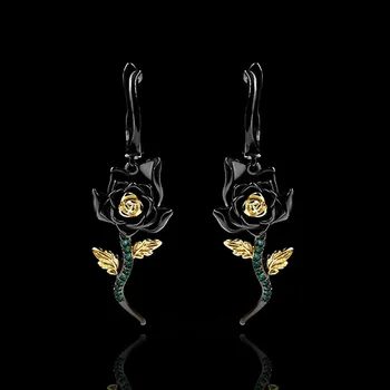 

Exquisite and Elegant Petite Flower Earrings Black Gold Zircon Earrings Party Party Engagement Jewelry 925 Silver Jewelry