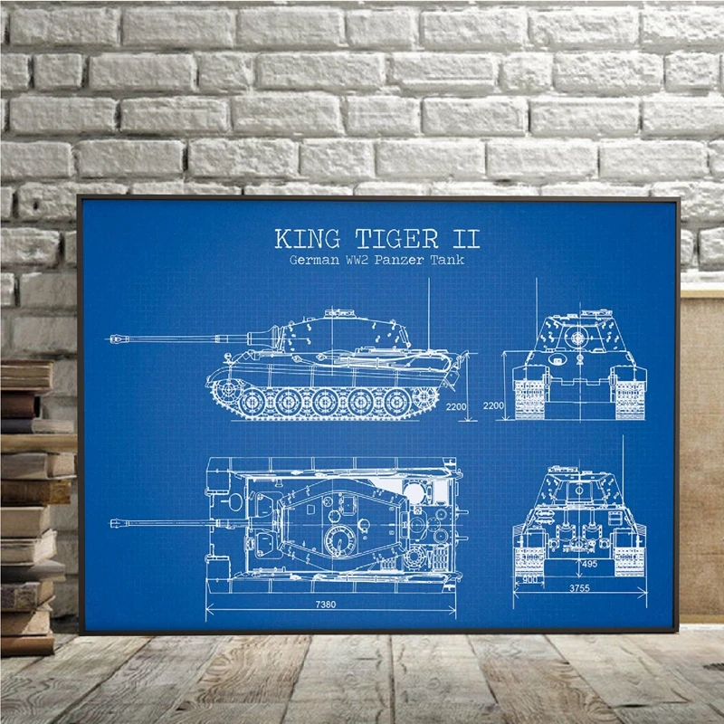 Винтажные постеры и принты танка 2 WW2 немецкий танк король тигр схемы