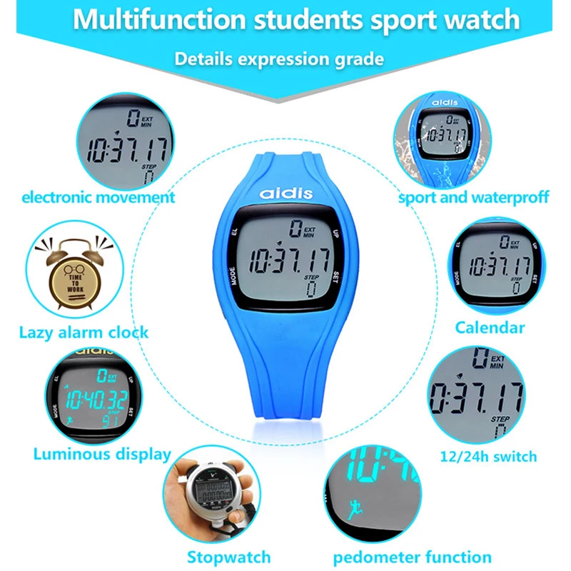 AIDIS студенческий жизнь светодиодный цифровые спортивные часы детская сигнализация Дата водонепроницаемые часы-шагомер reloj hombre Reloj