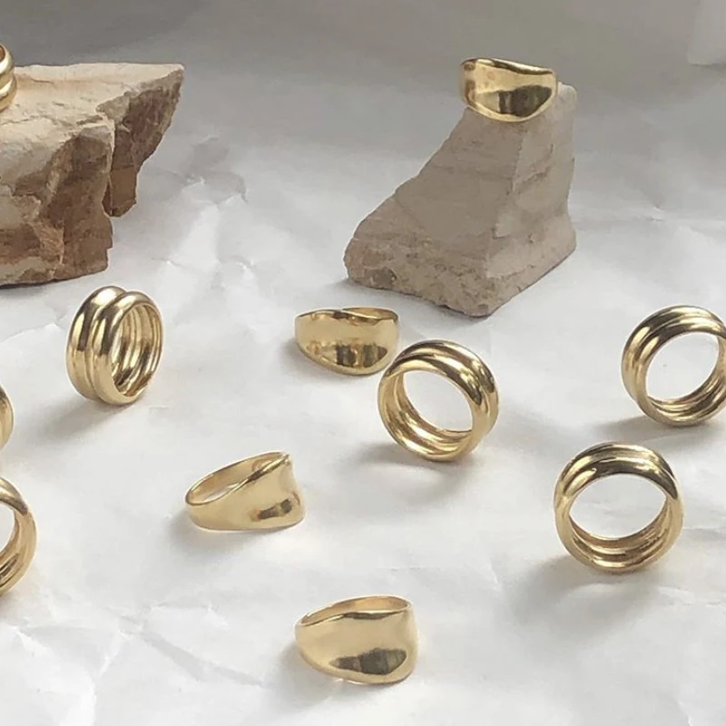 Peri'sBox 3 Sizes Double Layers Gold Rings Wide Titanium Steel Rings for Women Minimalist Plain Stackable Rings 2020 Fashion - Image 5