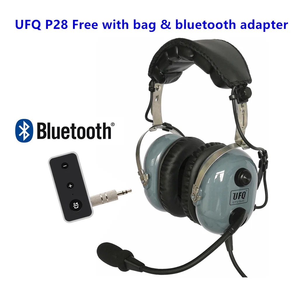 UFQ Gray P28 Aviation Headset Free with Bluetooth Adapter & bag Great PNR pilot  Headset with Bose Grade Hi-Fi Speakers