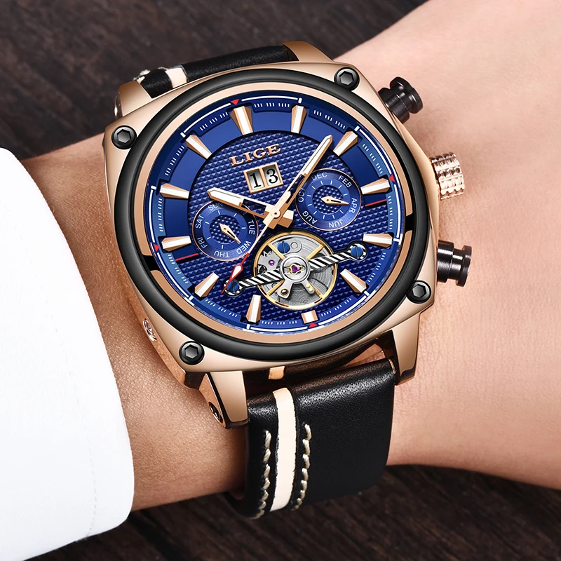 LIGE мужские часы Лидирующий бренд военные спортивные автоматические Tourbillon