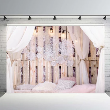 

Dream Bedroom Boudoir Bed Wooden Mat Curtainswindow Flowers Background Photos Custombackground for Photo Studio