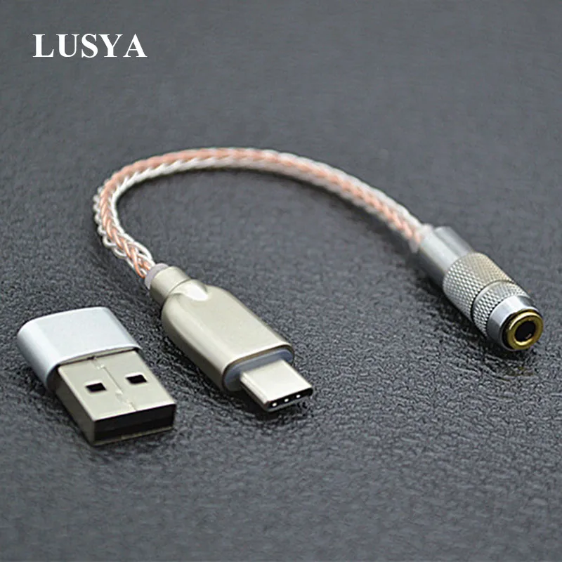 

typeC to 3.5mm 8 shares of pure silver and 7n single crystal copper mixed audio decoding line alc4042dac 384K 32bit T0202