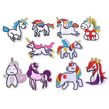 

100pcs/lot Embroidery Patches Clothing Decoration Accessories Cute Animals Unicorn Pony Diy Iron Heat Transfer Applique