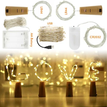 9 가지 색상 1/2/3/5/10M LED 스트링 라이트 코르크 패어리 라이트 화환 휴일 램프 USB/배터리 전원 크리스마스 새해 장식, 9 가지 색상