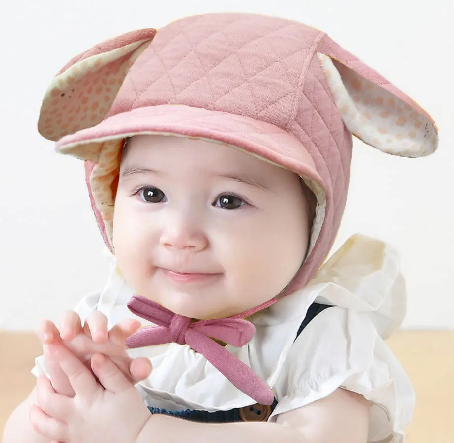 hat pink Теплая шапка кролика, детская зимняя шапка с ушками, шапка-ушанка для маленьких мальчиков и девочек, детский чепчик шапка для новорожденного - Цвет: hat pink