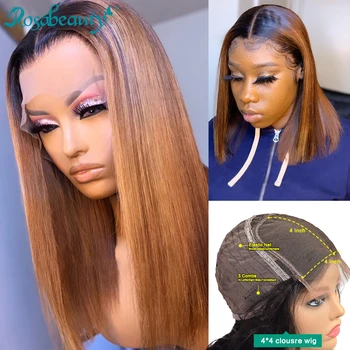 

Rosabeauty 4x4 Lace Closure Human Hair Wigs pre plucked Brazilian Straight Frontal Wig For Black Women colored ombre
