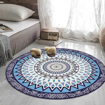 

Triangle Geometric Pattern Ethnic Light Blue Living Room Bedroom Hanging Basket Chair Round Floor Mat Carpet