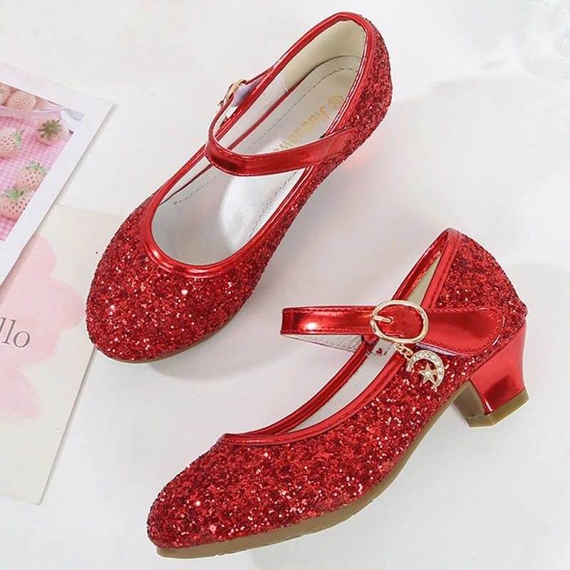 New Kids Dance Shoes Girls High-Heeled Shoes Spring Autumn Children Princess Sequins Big Girls Party Wedding Shoes CSH1204 slippers for boy