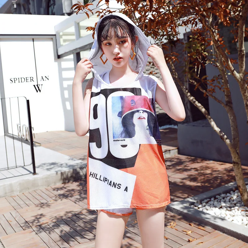 

Two-piece Swimsuits Women's Three-piece Set Sports Bikini Students Small Bust Conservative Boxer Belly Covering South Korea Hot