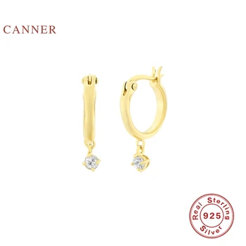 

CANNER Real 925 Sterling Silver Earrings For Women INS Classic Simple Circle Stud Earrings Rivet Diamond Korean Jewelry