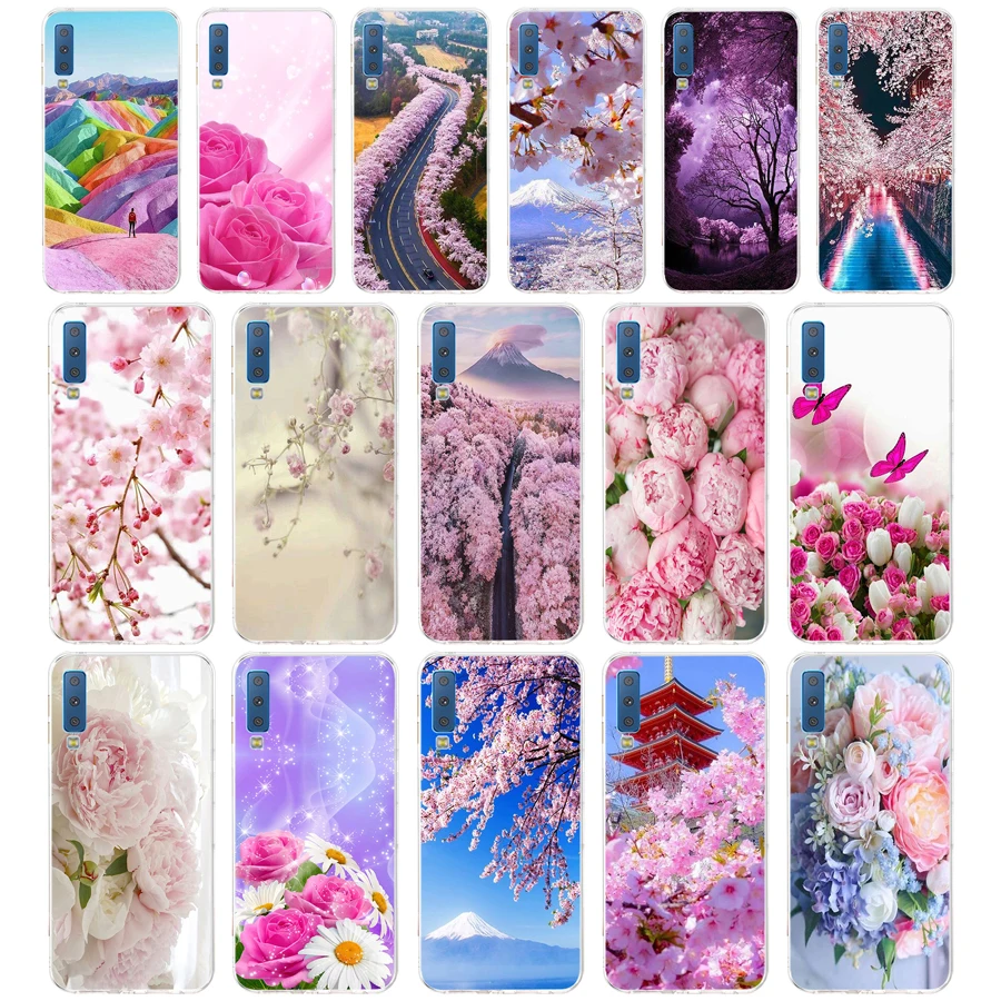 09Aa Fuji Cherry Blossom Regalo Molle Del Silicone Di Tpu Della Copertura Della Cassa Del Telefono Per Samsung Galaxy A6 Più 2018 A7 2018 A9 Stella Ca