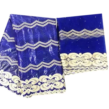 

Beads embroidered bazin riche getzner with tulle lace blue African fabric Bazin brode getzner for women dress GZ5-6