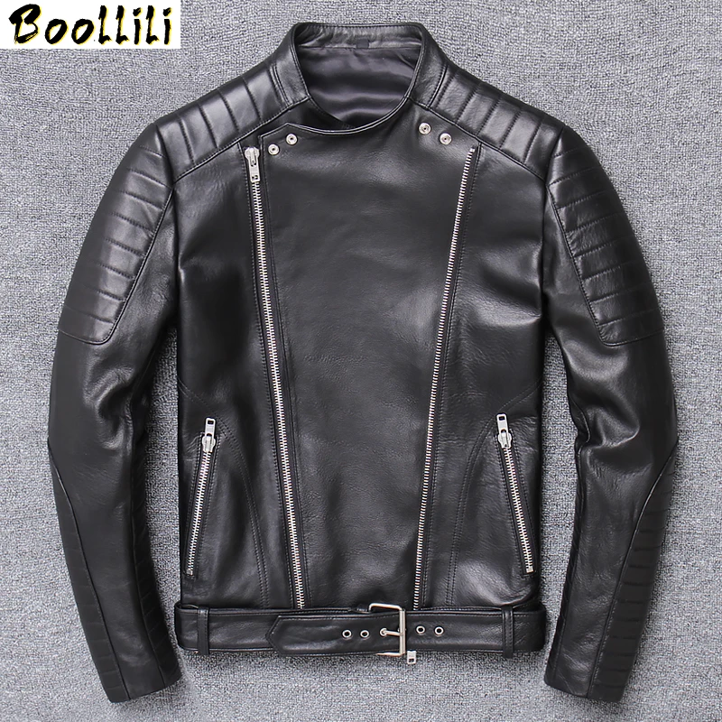 

Boollili 2020 Spring New Fashion Men's Coat Genuine Leather for Men Leather Biker Jacket Slim Turn-down Collar Zipper