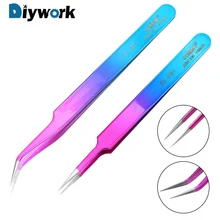 DIYWORK AT-14D/15D прецизионные промышленные пинцеты антистатические изогнутые прямой наконечник Нержавеющая Пинцет