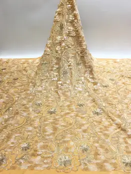 

New Sunny 2019 Nigeria Latest Design Velvet Lace Fabric 5 Yards High Quality African Lace With Color Sequins For Party Dress