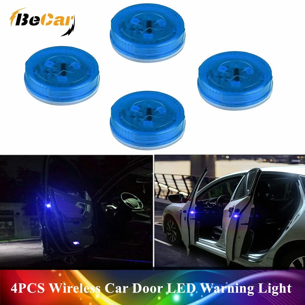 

4 Pcs Red Blue Universal Wireless Car Door Led Warning Light Safety Light Strobe Lights For Anti Rear-end Collision Free Install