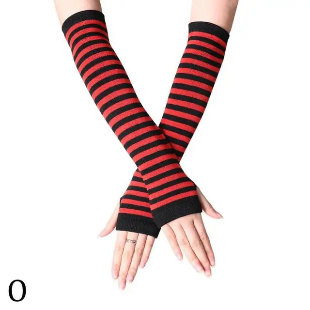 Unisex Long Fingerless Gloves Gloves Arm Cover Striped Cotton Wrist Sleeves Arm Warmer Sleeve Knitted Gloves Womens Fingerless O