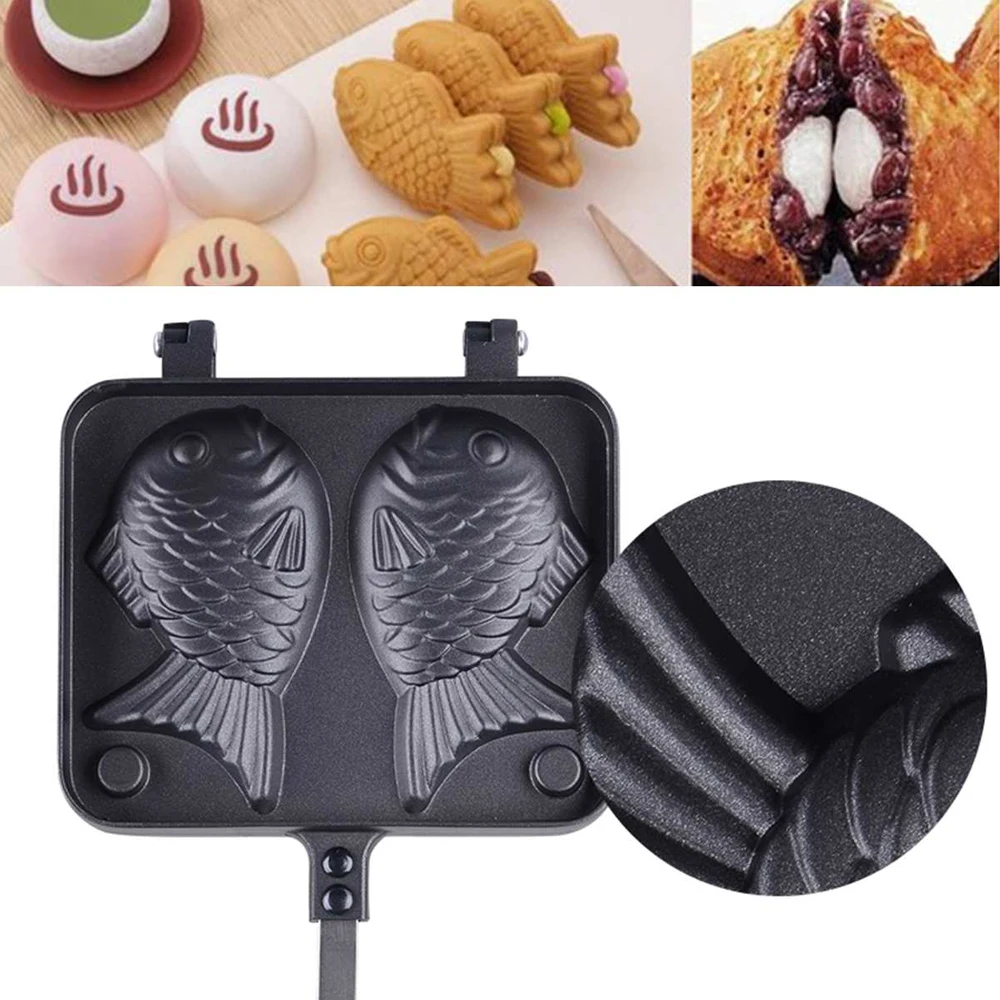 2 Molds Taiyaki Fish Shaped Octopus Balls Waffle Pan Non-stick Cake Bake Bakeware DIY Kitchen Tools Dessert Cooking Pan Plate