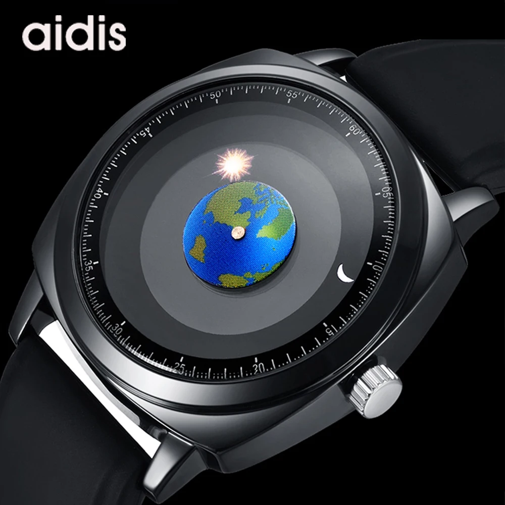 

Fashion Personality Rotation Earth Quartz Men Watch Creative Unique Silicone Strap Sport Watches for Men Relogio Masculino