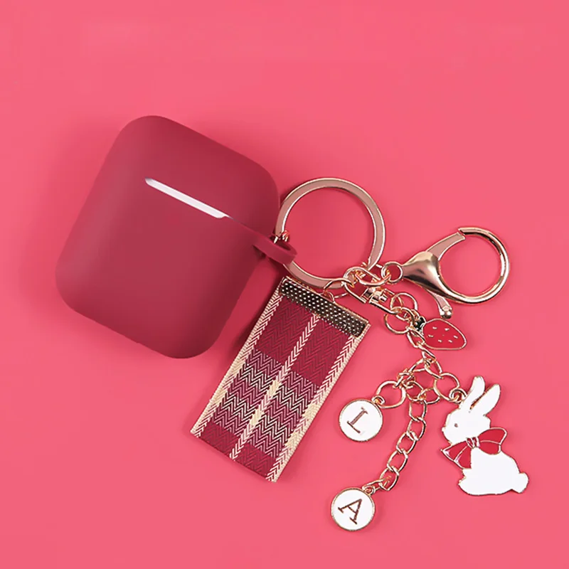 Для Apple Airpods чехол милый кролик силиконовый Air Pods аксессуары Наушники чехлы защитные сумки брелок с фигурками из мультфильмов анти-потеря - Цвет: Wine Red