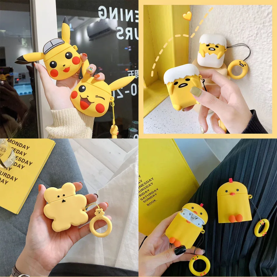 Для AirPods 2/1 чехол милый мультфильм смешной Гудетама ленивый яйцо наушники для Apple