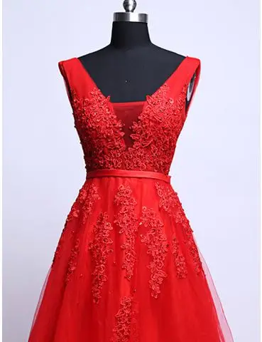 Красный Vestido madrinha, новинка, тюль, расшитый бисером, сексуальный, v-образный вырез, а-силуэт, темно-синий, розовый, серебристый, серый, королевский синий, бордовые платья для подружки невесты со шлейфом - Цвет: Красный