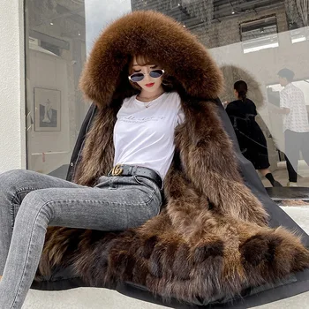 

Winter Jacket Women Female 2020 Winter New Raccoon Fox Fur Haining Parka Detachable Coat