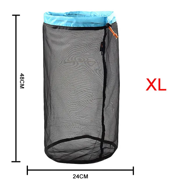MENFLY Mesh Storage Bag Lightly Organize Sack Camping Hiking Compression Bags Travel Accessories Polyester Drawstring Pocket XL