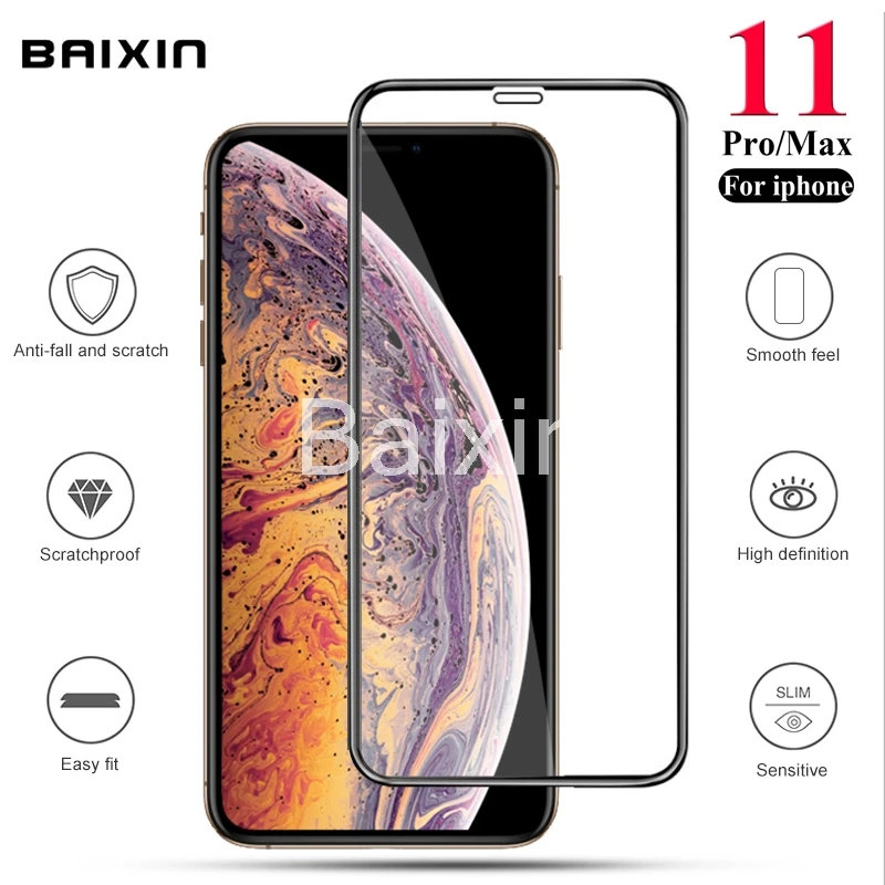 

Baixin Full Cover Tempered Glass for Apple iPhone 11 Screen Protector for iPhone 11 Pro Max Curved Edge Protective Film