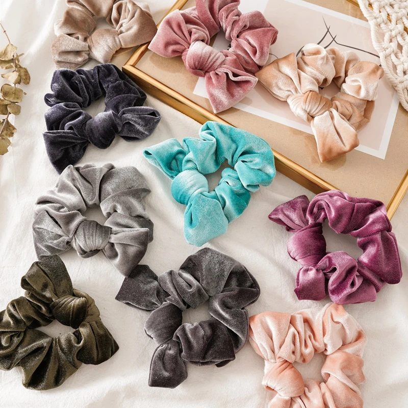 

Velvet Knotted Scrunchies Solid Color Hair Accessories New Arrival Fashion Hair Rope Elastic Big Bowknot Ponytail Hair Ties
