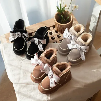 

2020 Winter Kids Girls Snow Boots Children Plush Shoes Bow-knot Snow Boots for Big Girls Warm Snow Shoes with Plush Size 23-37