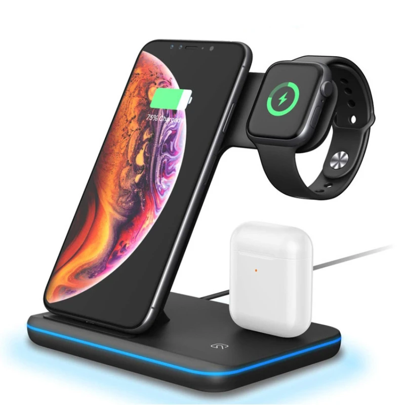 Беспроводное зарядное устройство Qi 3 в 1 15 Вт подставка для iPhone 11 XR X 8 Apple Watch