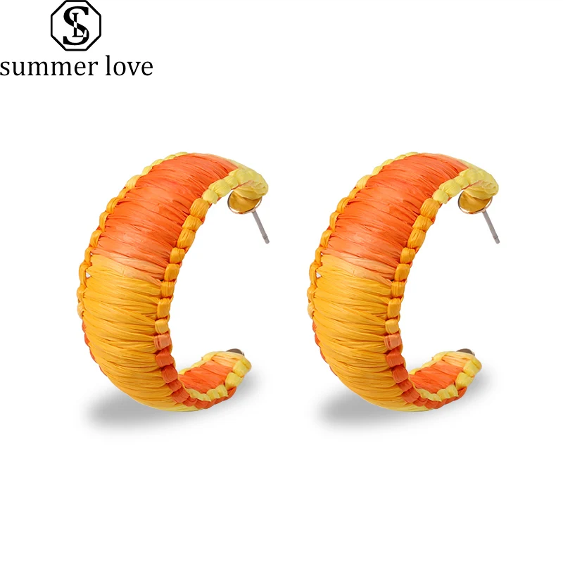 

2019 New Ethnic Bohemia Lafite Dangle Drop Earrings Multicolor Raffia Straw Handmade Earrings for Women Fashion Weave Jewelry