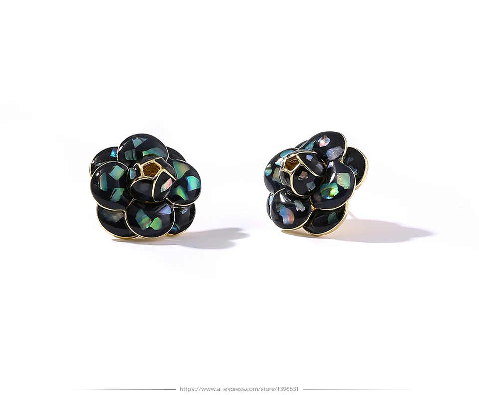 Yhpup Stud Earrings Natural Shell Enamel Mountain Tea Flower Luxury Elegant Earrings Brand High Quality S925 Post Jewelry Female
