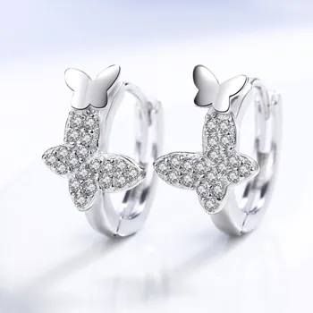 

Cute Zircon Butterfly Earrings For Girls Princess Jewelry Trendy Silver 925 Hoop Earring Female Accessories Fashion Lady Gift