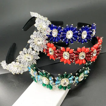 

Baroque Beaded Headband Crown Flower Hair Hoop Crystal Headband head piece For Wedding Princess Tiara Christmas Jewelry